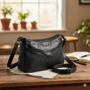 Etienne Aigner Shoulder Bag Vintage Black Leather Purse Double Compartments